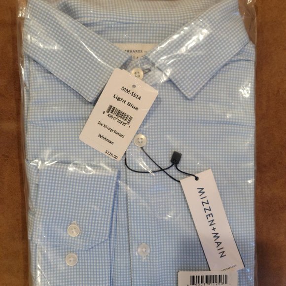 Mizzen & Main Spinnaker Whitman Light Blue Gingham Performance - XXL Standard - Picture 1 of 3